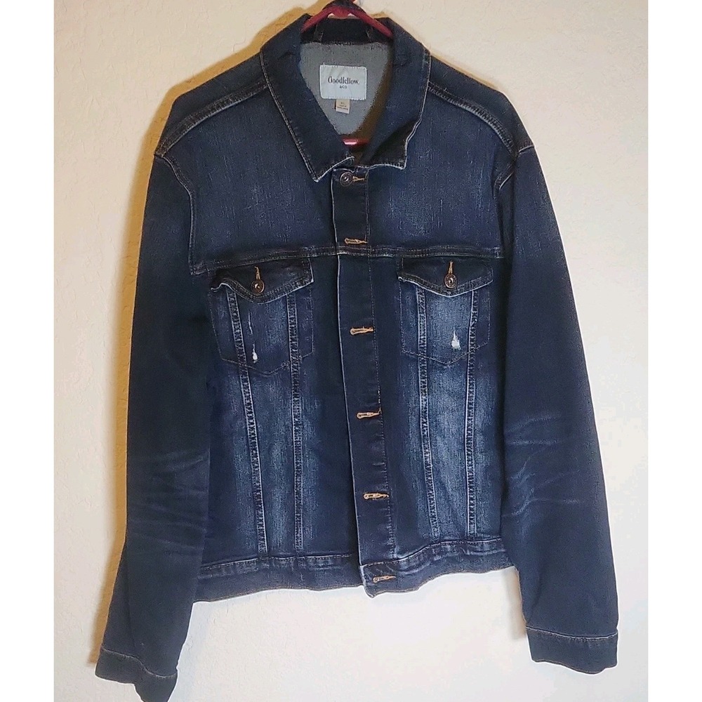 Goodfellow & Co‎ Men's Blue Denim Jacket XL Button Front Pockets Point Collar